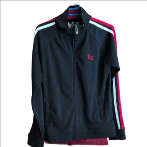 Death Valley Black Zip Up Jacket Red White Stripes Men's L like New